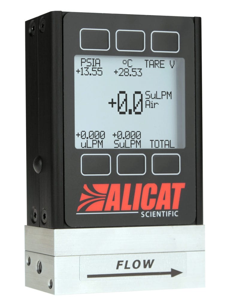 ALICAT mass flow meter, available with a standard monochrome display